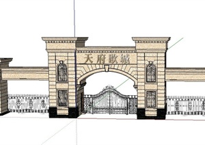 欧式大门门廊、门卫亭设计SU(草图大师)模型