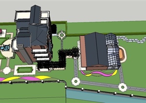 某多层别墅建筑庭院景观设计SU(草图大师)模型