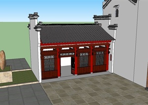 古典中式单层餐馆建筑设计SU(草图大师)模型