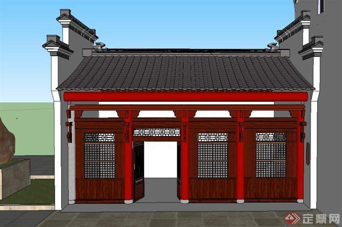 古典中式单层餐馆建筑设计SU模型(3)