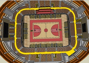 现代椭圆形室内篮球场篮球馆SU(草图大师)模型