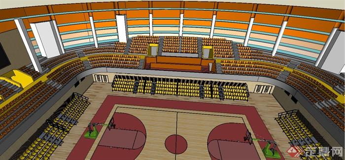 现代椭圆形室内篮球场篮球馆SU模型(3)