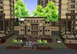 新古典高层住宅建筑入口景观设计SU(草图大师)模型