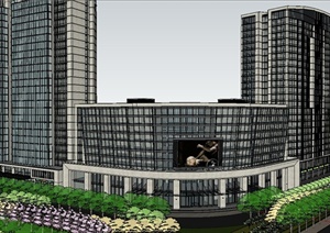 现代弧形转角高层办公楼建筑设计SU(草图大师)模型