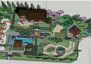 某东南亚风格私家温泉庭院景观设计SU(草图大师)模型