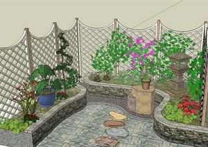 某庭院绿篱景观规划设计SU(草图大师)模型