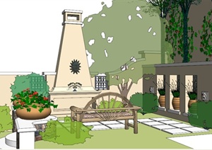 三层欧式别墅建筑设计SU(草图大师)模型（含屋顶花园）