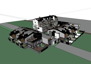 某现代住宅小区别墅建筑设计SU(草图大师)模型
