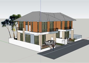 两层现代别墅建筑设计SU(草图大师)模型