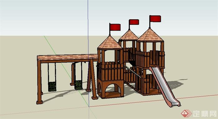 木质儿童游乐设施器械设计su模型(2)