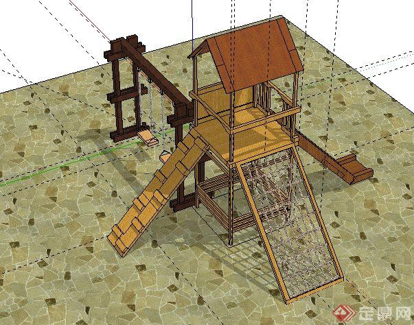 木质儿童游乐设施su模型(3)
