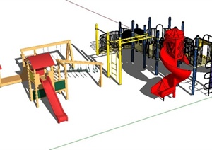 儿童游乐设施设计SU(草图大师)模型（含吊桥、秋千、滑梯）
