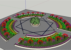 圆形广场扇形花圃分层花圃设计SU(草图大师)模型