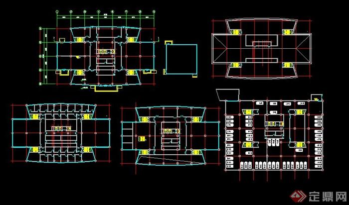 某高层办公楼建筑设计cad方案平面图（含效果图）(2)