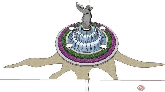雕塑喷泉水池su模型(2)