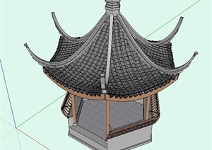 古典中式六角翘亭设计SU(草图大师)模型