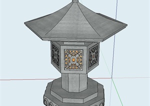 古典中式六角灯塔设计SU(草图大师)模型