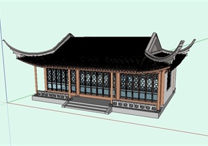 古典中式四角翘住宅楼建筑设计SU(草图大师)模型