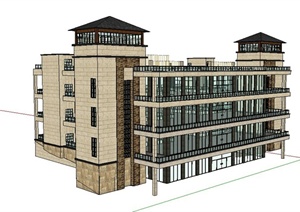 现代四层办公建筑设计SU(草图大师)模型