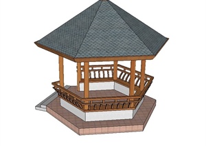 某古典中式六角亭子设计SU(草图大师)模型