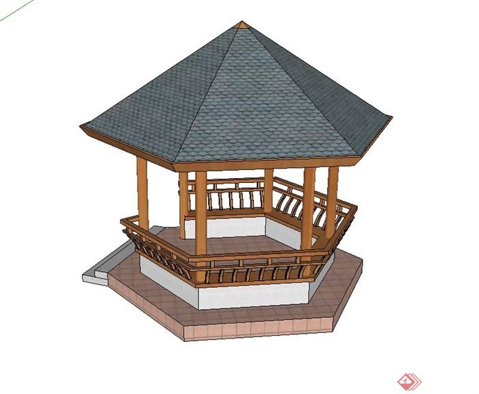 某古典中式六角亭子设计su模型(1)