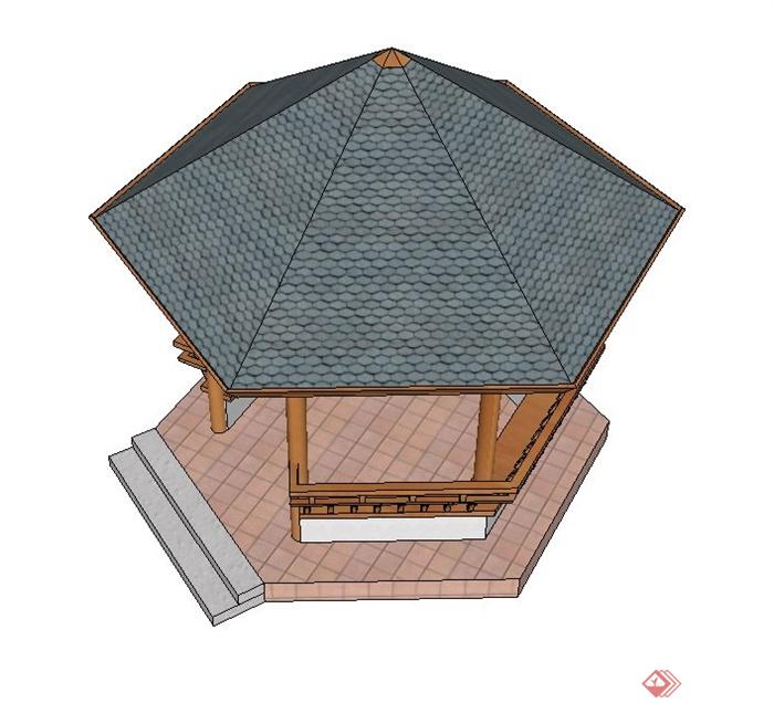 某古典中式六角亭子设计su模型(2)