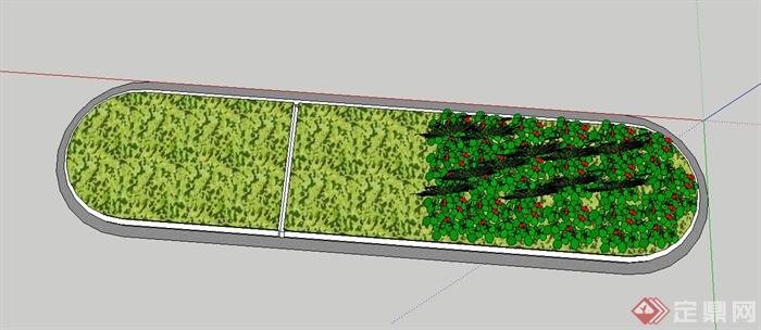 椭圆形花池设计su模型(3)