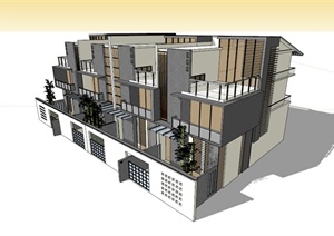 现代联排别墅楼建筑设计SU(草图大师)模型