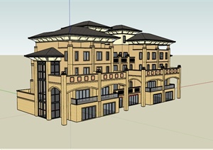 欧式四层别墅楼建筑设计SU(草图大师)模型