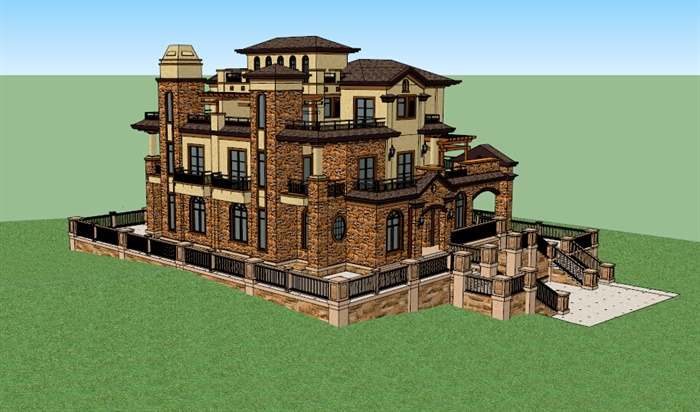 某欧式精致别墅建筑设计su模型(2)