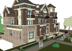 四层两排别墅建筑设计SU(草图大师)模型