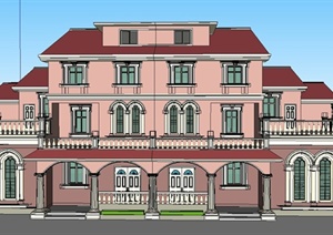 某美式三层精致小别墅建筑设计SU(草图大师)模型