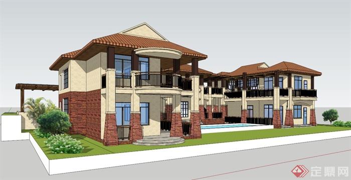 新古典两层别墅建筑设计su模型(3)