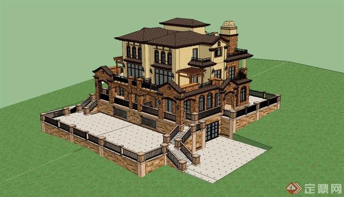 某欧式精致别墅建筑设计su模型(3)