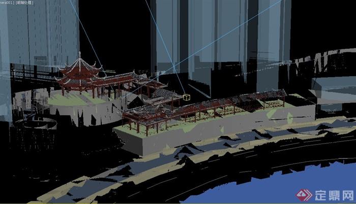 古典中式长廊文化建筑设计3DMAX模型与JPG效果图(2)
