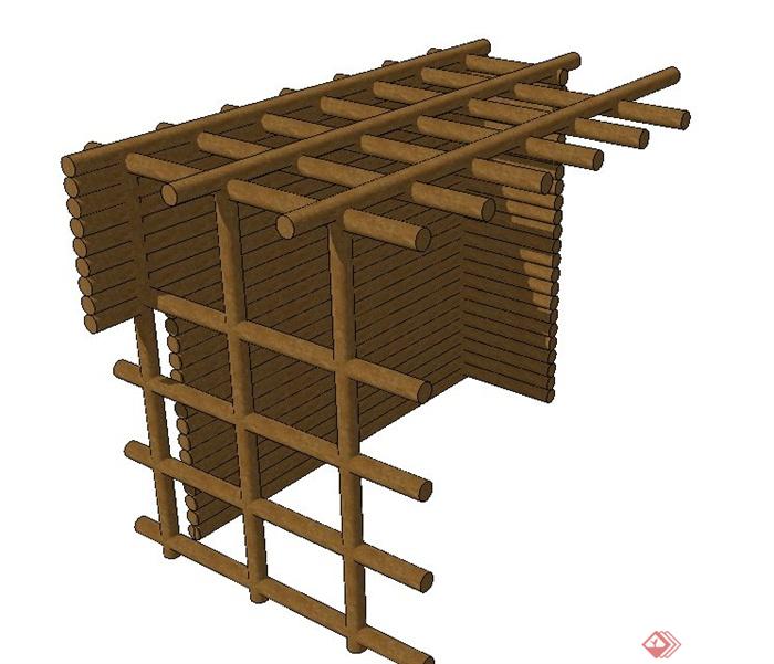 园林景观木质廊架设计SU模型(1)