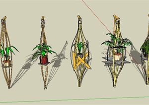 园林景观节点竹制多个花架设计SU(草图大师)模型
