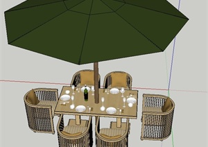 六人室外阳伞桌椅设计SU(草图大师)模型