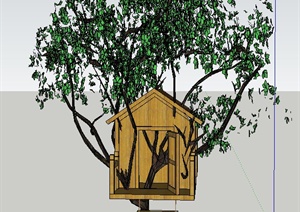 某单层木质树屋建筑设计SU(草图大师)模型