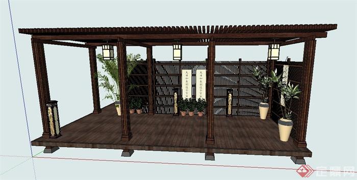 木质花架廊架设计SU模型(1)