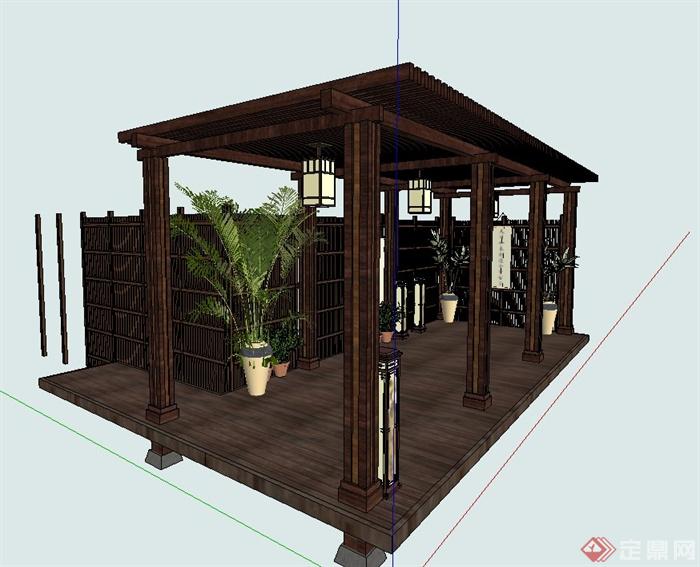 木质花架廊架设计SU模型(2)