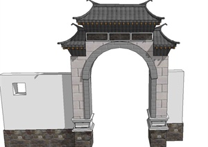 古典中式门廊月亮门设计SU(草图大师)模型