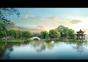 某公园一角滨水景观设计PSD效果图