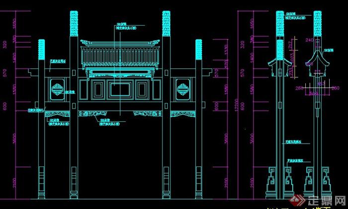 園林景觀古典中式牌坊門樓設計cad施工圖