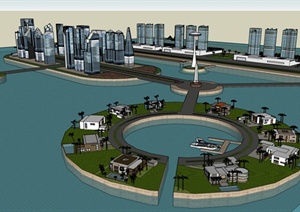 滨水城市规划设计SU(草图大师)模型