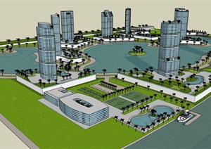 某高层滨水住宅小区建筑设计SU(草图大师)模型
