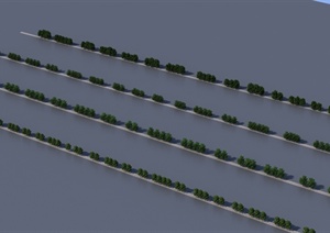 多个背景人行道树设计3d模型
