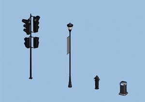 多款街道景观节点路灯、公交站牌、树池、树池坐凳、标示牌等设计3DMAX模型