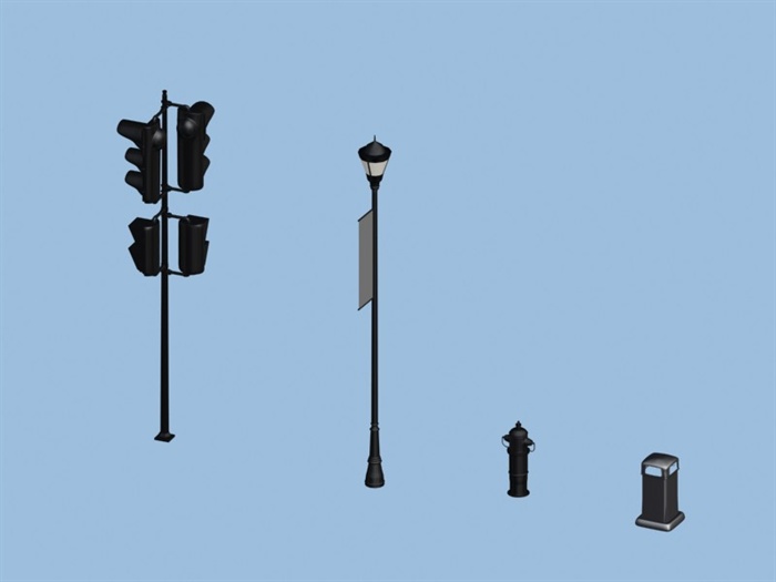 多款街道景观节点路灯、公交站牌、树池、树池坐凳、标示牌等设计3DMAX模型1