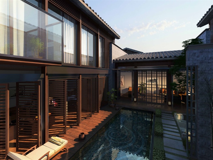 中式会所别墅休闲区建筑设计3d模型（含效果图）